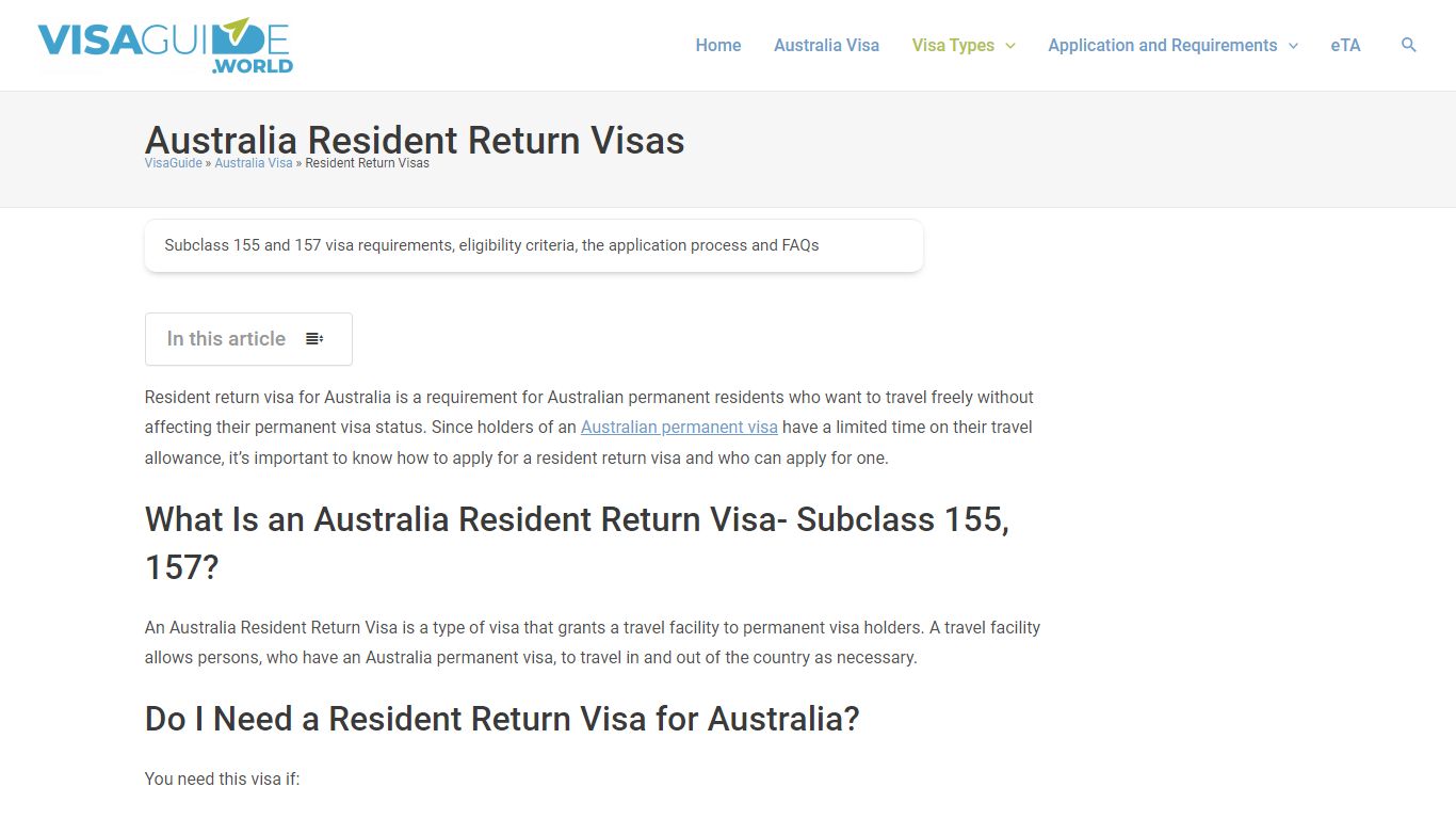 Australia Resident Return Visas - Subclass 155 and 157 - Donuts